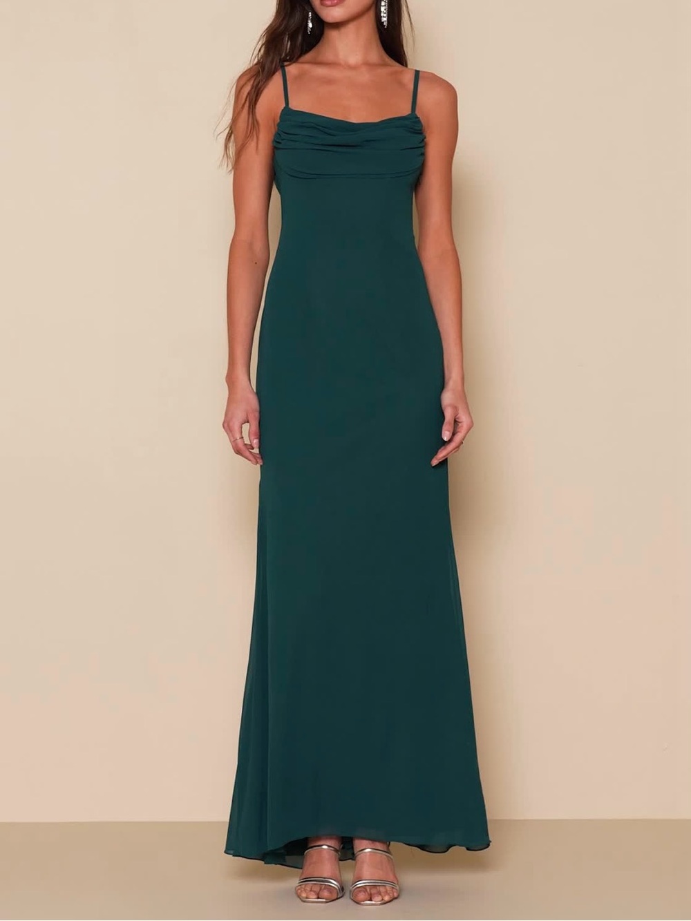 Lulus Emerald Green Cowl Neckline Padded Sleeveless Maxi Prom Formal Dress Small